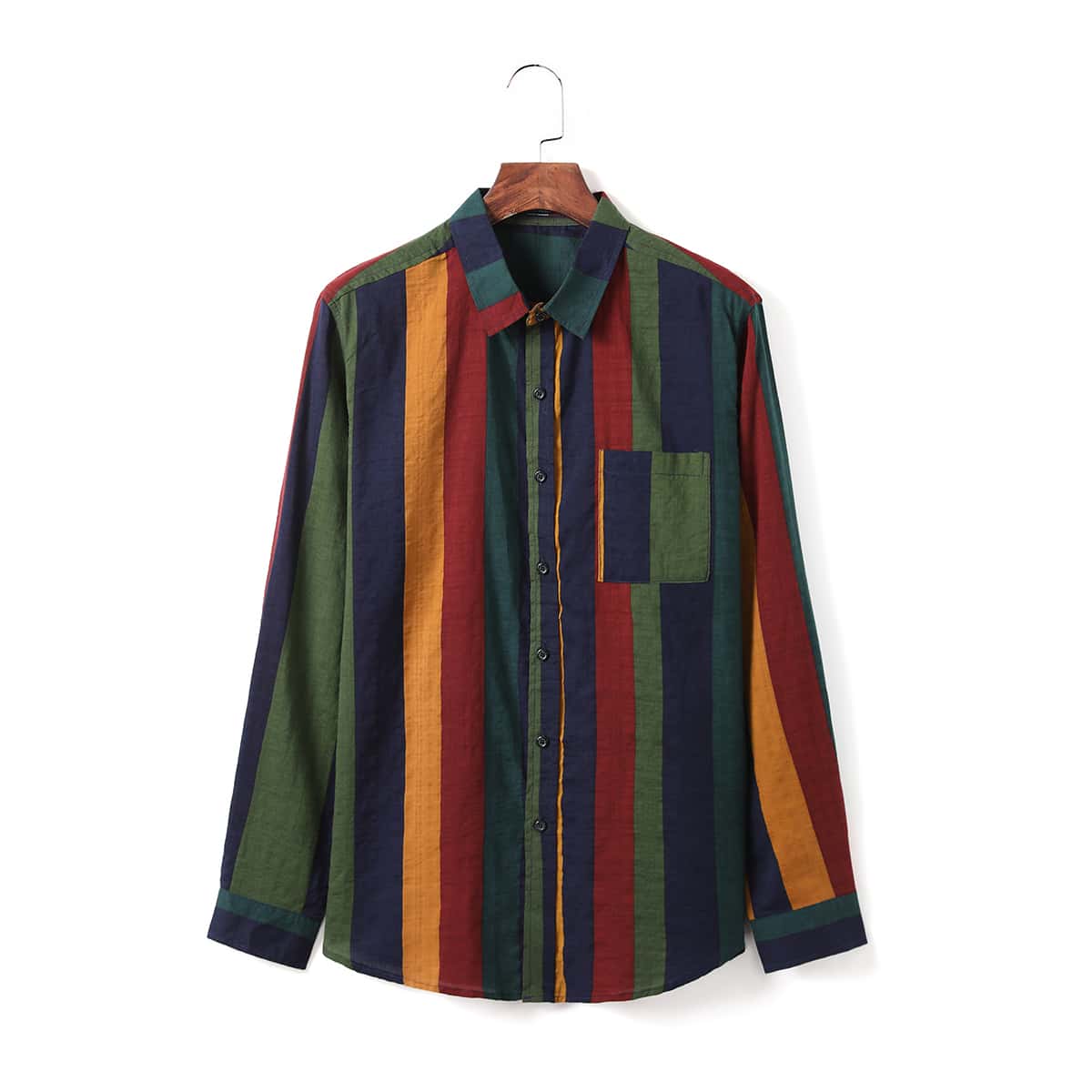 

Men Striped Pocket Patched Button Up Shirt, Multicolor