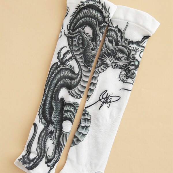 

Men Chinese Dragon Pattern Sunscreen Sleeves, Multicolor
