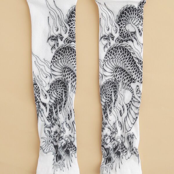 

Men Chinese Dragon Pattern Sunscreen Sleeves, Multicolor