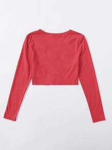 SHEIN BASICS Button Up Crop Top - Red - View 2