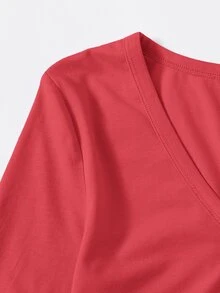 SHEIN BASICS Button Up Crop Top - Red - View 4