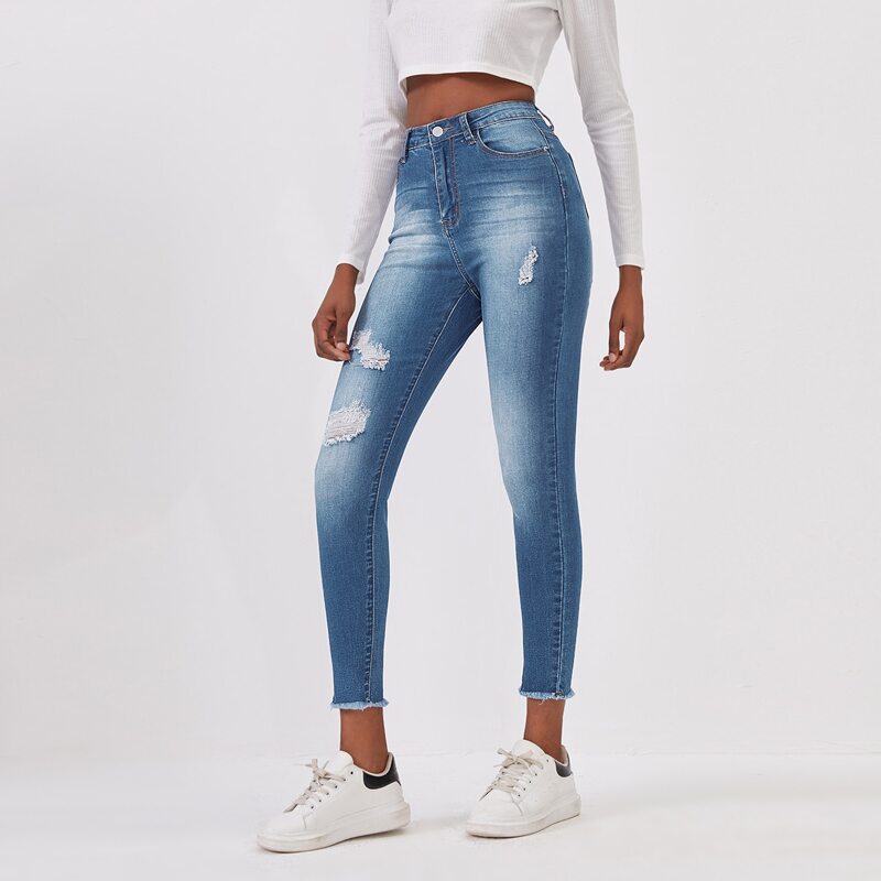 

Bleached Wash Ripped Jeans, Light wash