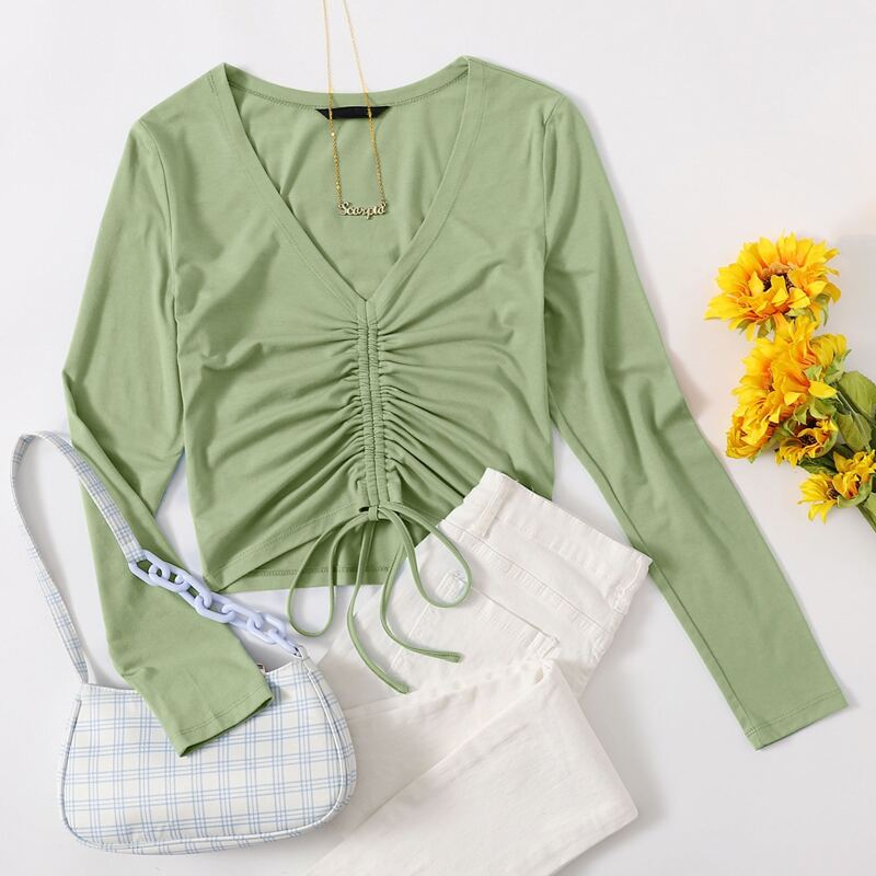 

Drawstring Front Crop Top, Lime green
