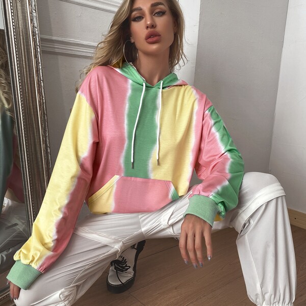 

Color Block Kangaroo Pocket Hoodie, Multicolor