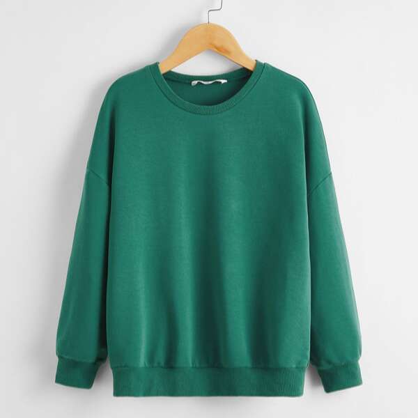 

Girls Solid Drop Shoulder Pullover, Green