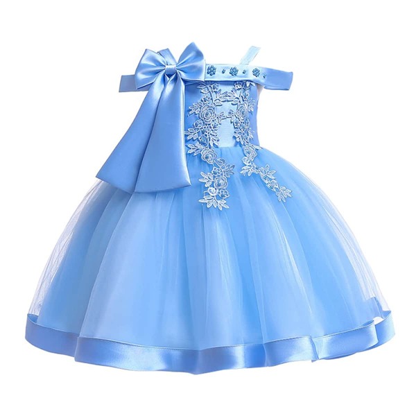 

Girls Cold Shoulder Big Bow Applique Party Dress, Blue