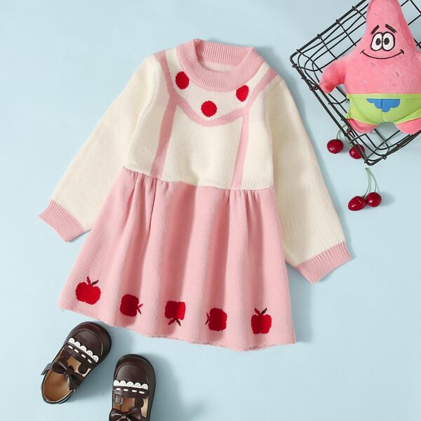 

Toddler Girls Colorblock Apple Pattern Sweater Dress, Multicolor