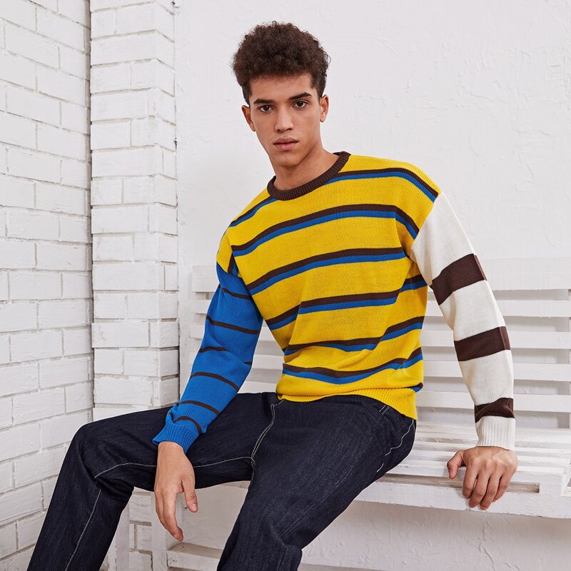 

Guys Colorblock Striped Sweater, Multicolor