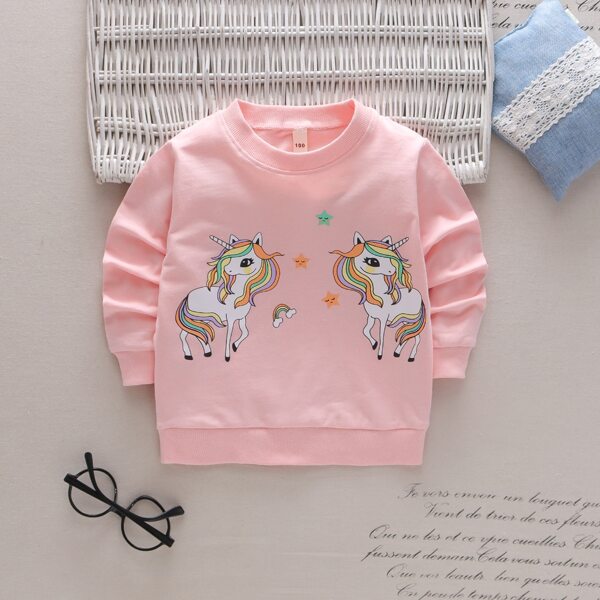 

Toddler Girls Unicorn Print Round Neck Sweatshirt, Baby pink