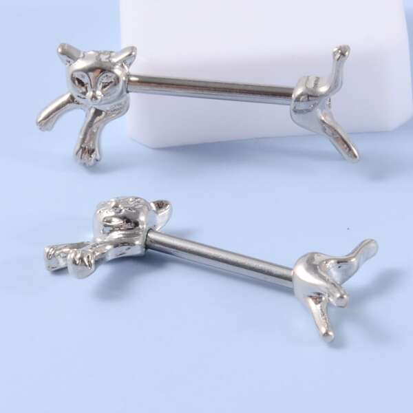 

2pcs Men Animal Decor Nipple Ring, Silver