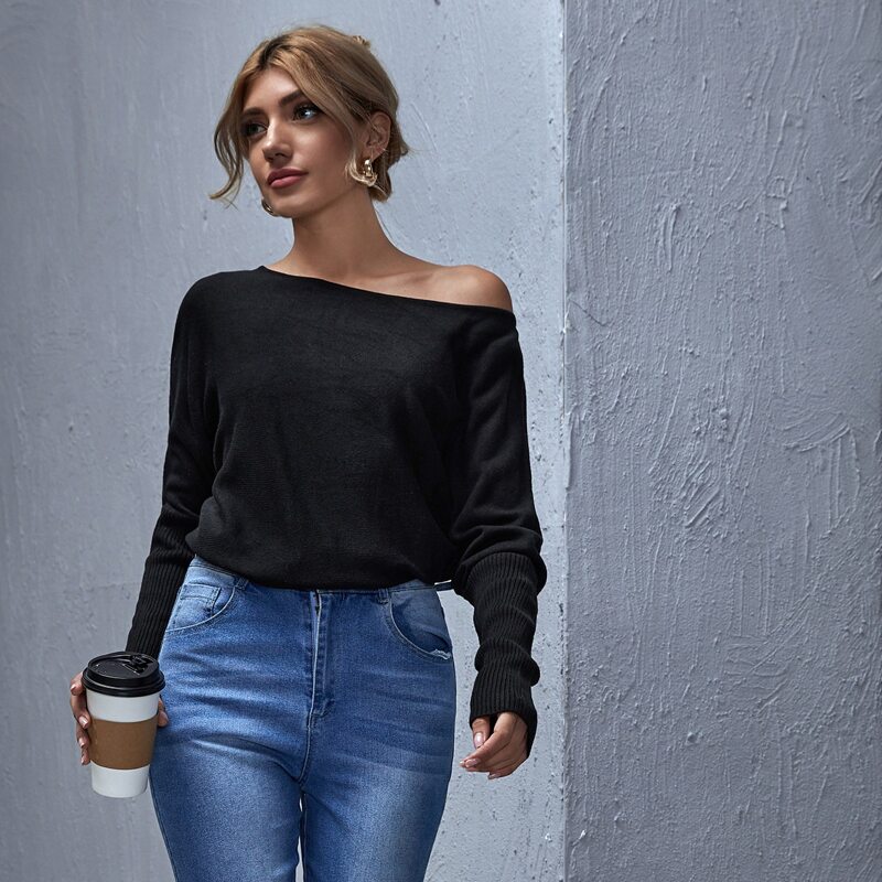 

Solid Dolman Sleeve Sweater, Black
