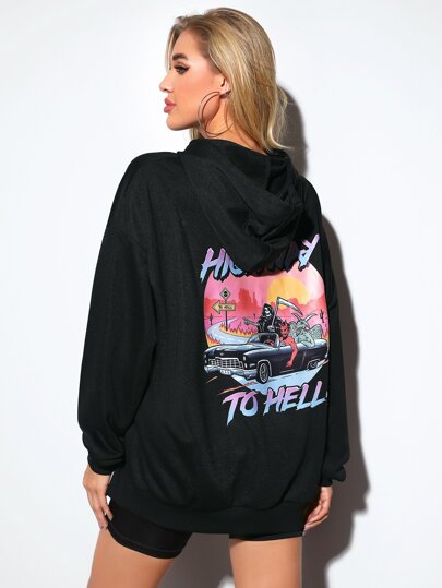 ROMWE X Vincenttrinidadart Letter & Slogan Graphic Oversized Hoodie