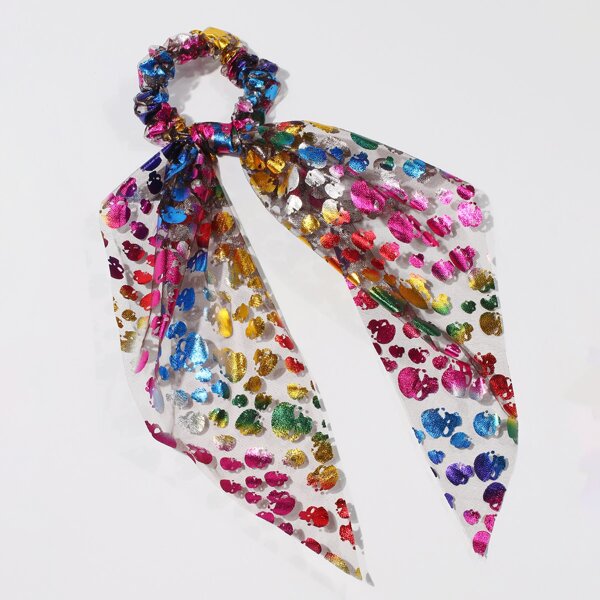

Halloween Skull Pattern Mesh Scrunchie Scarf, Multicolor