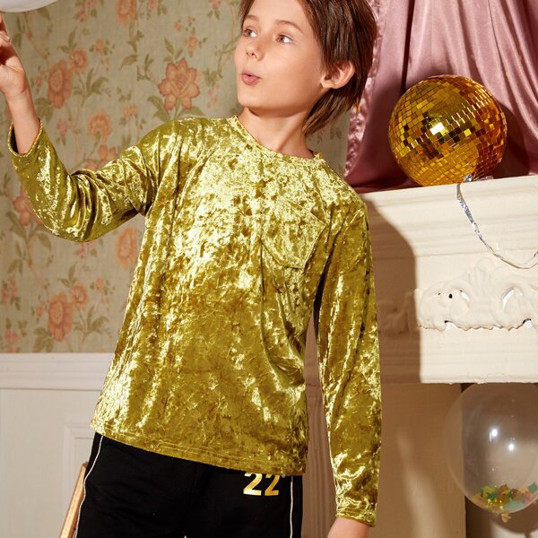 

Boys Pocket Front Velvet Tee, Gold