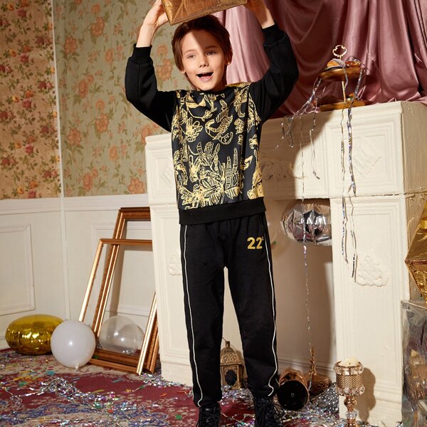 

Boys Plants Print Pullover, Black