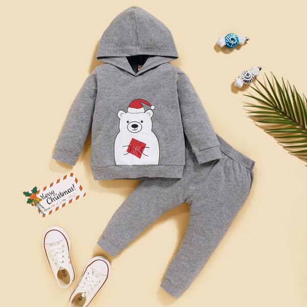 

Baby Boy Christmas Print Hoodie & Sweatpants, Grey
