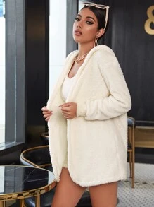 SHEIN Unity Abrigo teddy unicolor con capucha - Blanco - Ver 3