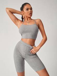 SHEIN SXY Top de tirantes corto - Gris - Ver 4