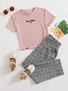 SHEIN Bộ hai mảnh Gái Nghề thêu Sọc ca rô Giải trí - Nhiều màu - Xem 1