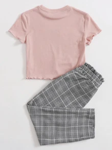 SHEIN Bộ hai mảnh Gái Nghề thêu Sọc ca rô Giải trí - Nhiều màu - Xem 2