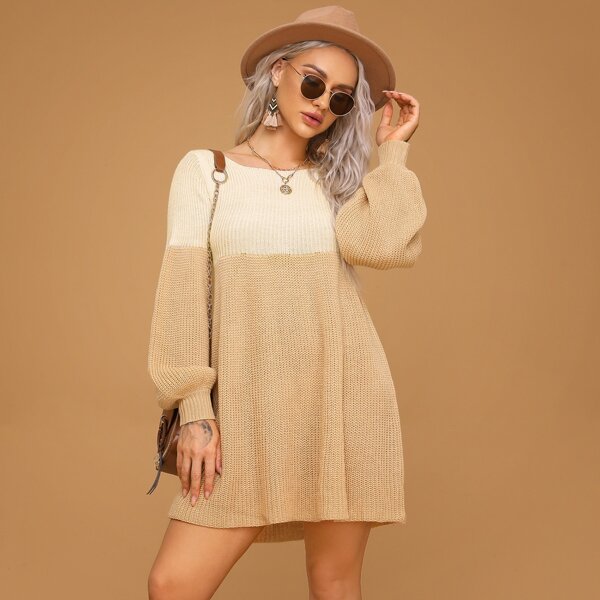 

Two Tone Mini Sweater Dress, Khaki