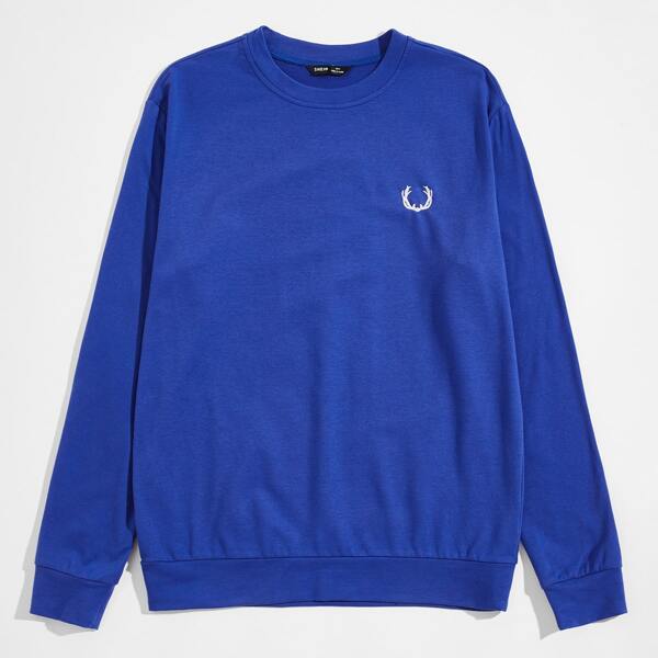 

Men Antlers Embroidery Pullover, Royal blue