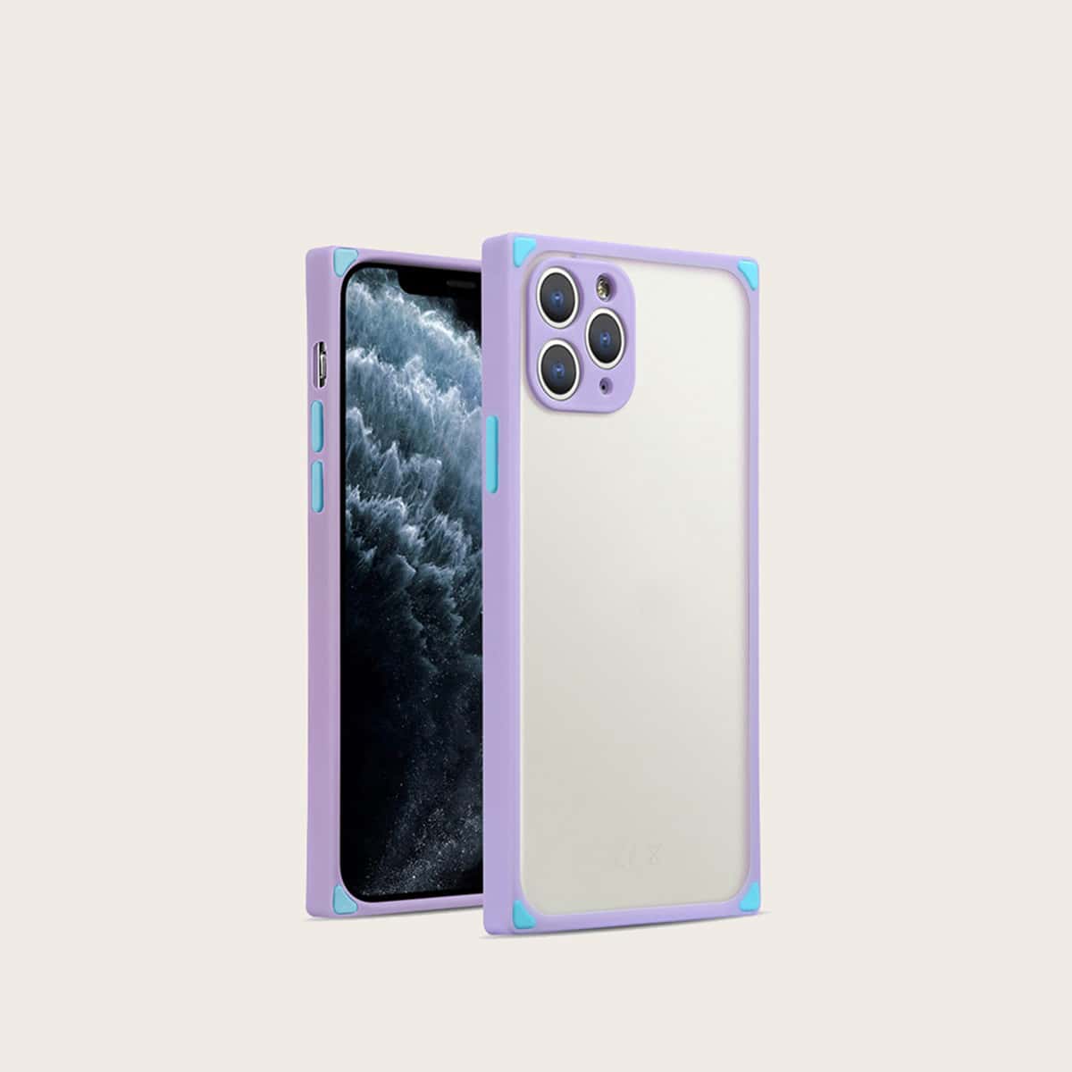 

1pc Contrast Frame iPhone Case, Purple