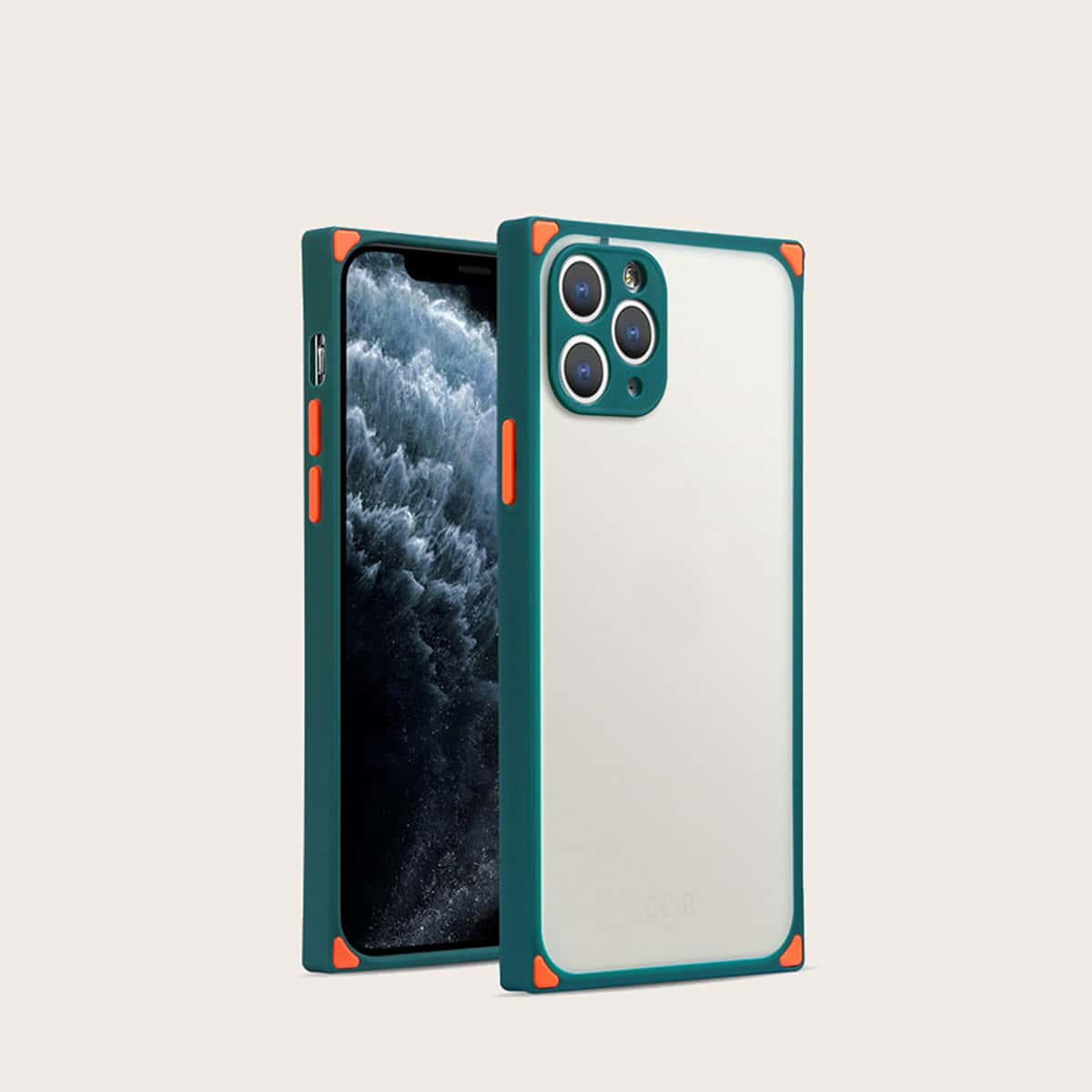 

1pc Contrast Frame iPhone Case, Dark green