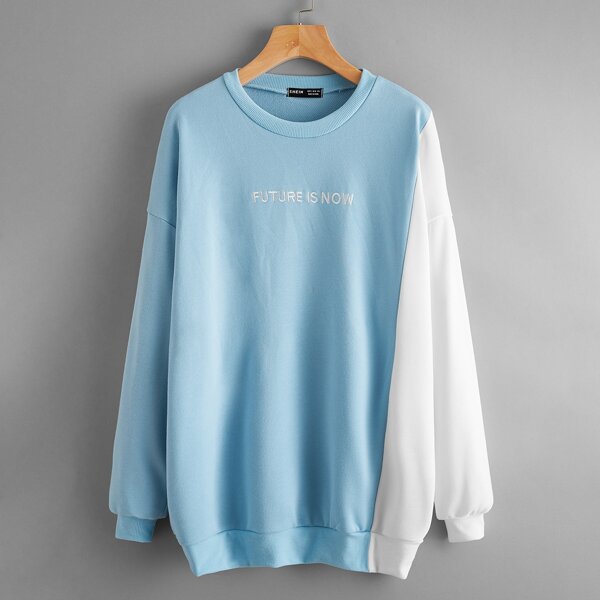 

Letter Embroidery Color Block Sweatshirt, Multicolor