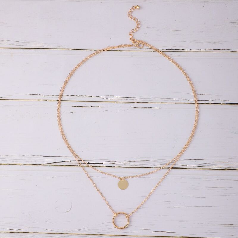 

Ring & Disc Layered Chain Necklace, Gold