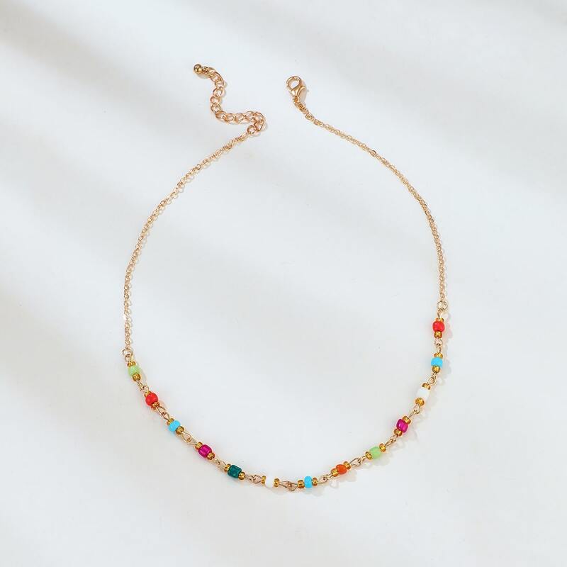 

Colourful Beaded Chain Choker, Multicolor