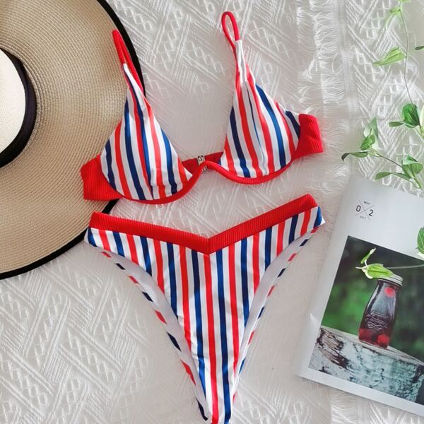 

Striped Underwire Bikini Swimsuit, Multicolor