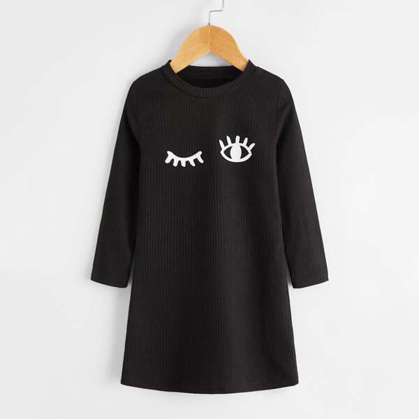 

Toddler Girls Eyes Print Ribbed Tee Dress, Black