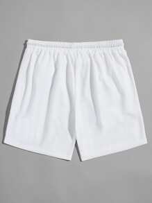 ROMWE MEN Prep Guys Letter Graphic Drawstring Shorts 7'' - White - View 2
