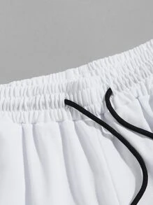 ROMWE MEN Prep Guys Letter Graphic Drawstring Shorts 7'' - White - View 3