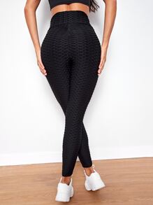 SHEIN EZwear Textured Bum Booty Boosting Leggings - Black - View 2