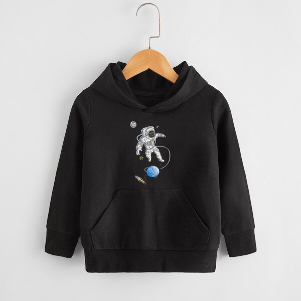 

Toddler Boys Astronaut Print Kangaroo Pocket Hoodie, Black