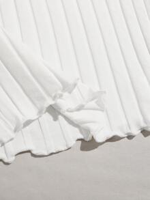 SHEIN EZwear Lettuce Hem Rib-knit Crop Tank Top - White - View 3