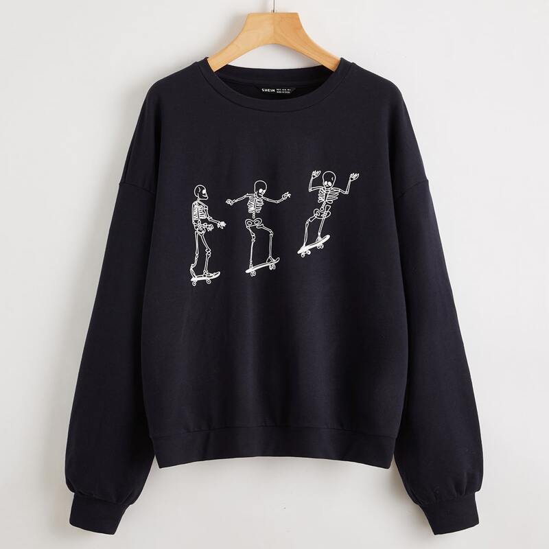 

Skater Skeleton Graphic Pullover, Navy blue