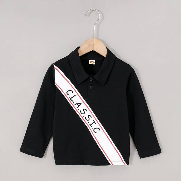 

Toddler Boys Contrast Panel Letter Graphic Polo Shirt, Black