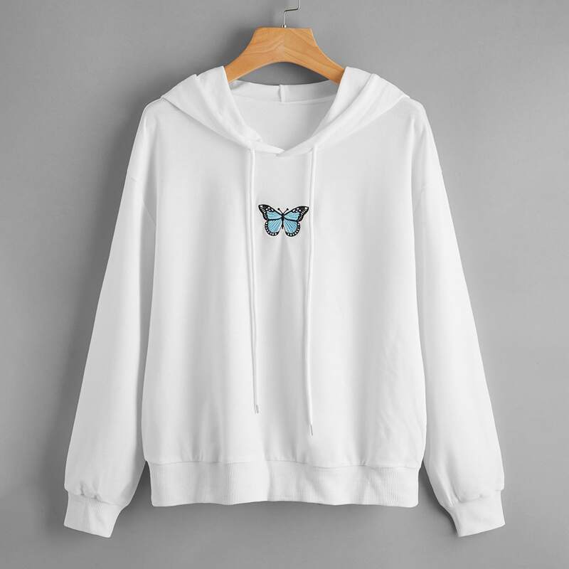 

Butterfly Embroidery Hoodie, White