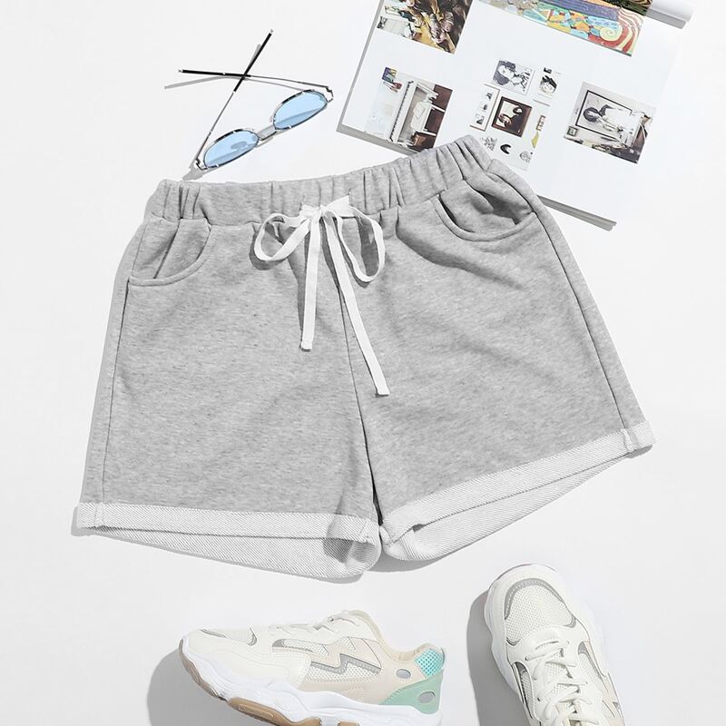 

Cuffed Drawstring Shorts, Light grey