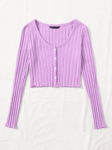Muchica 紐扣生菜邊短版上衣 - 紫丁香色 - 查看 4