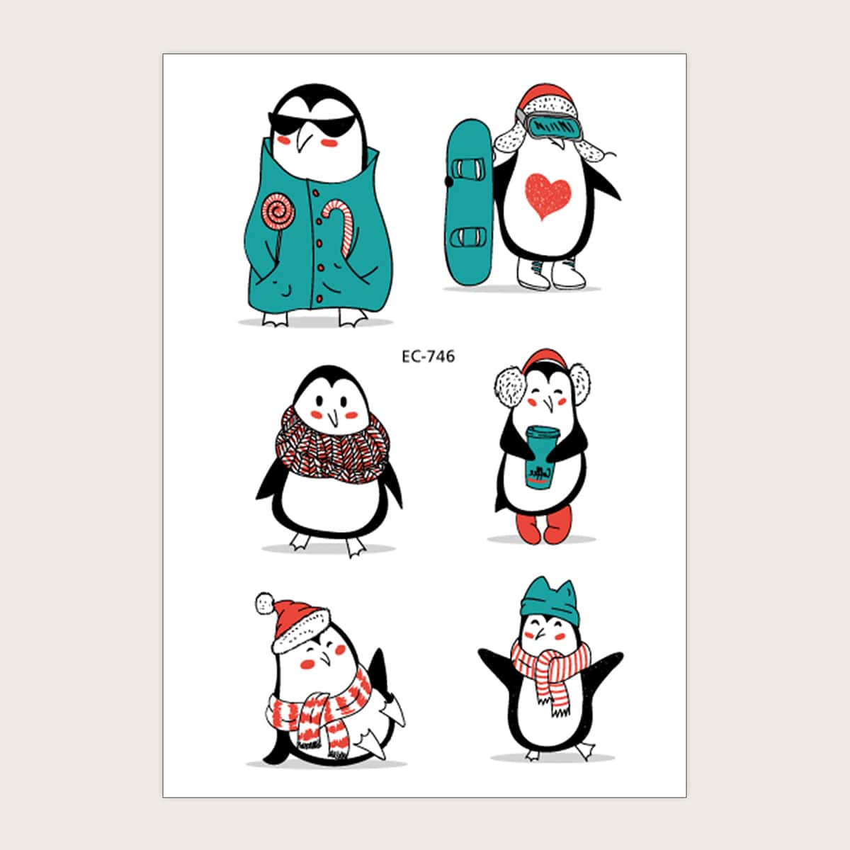 

1pc Christmas Penguin Pattern Tattoo Sticker, Multicolor