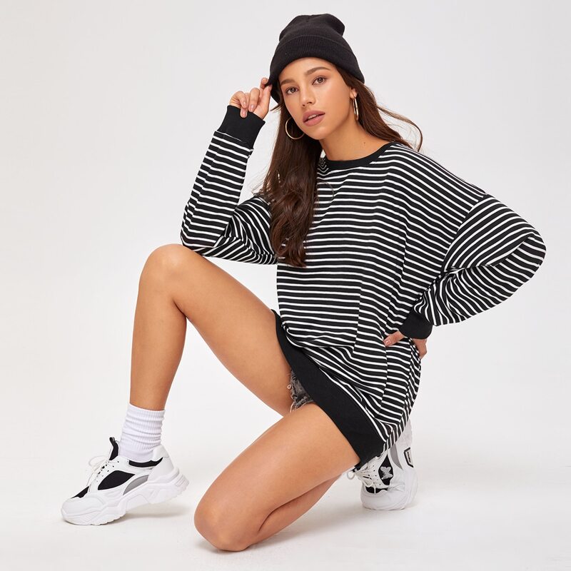 

Striped Oversized Sweatshirt, Black and white