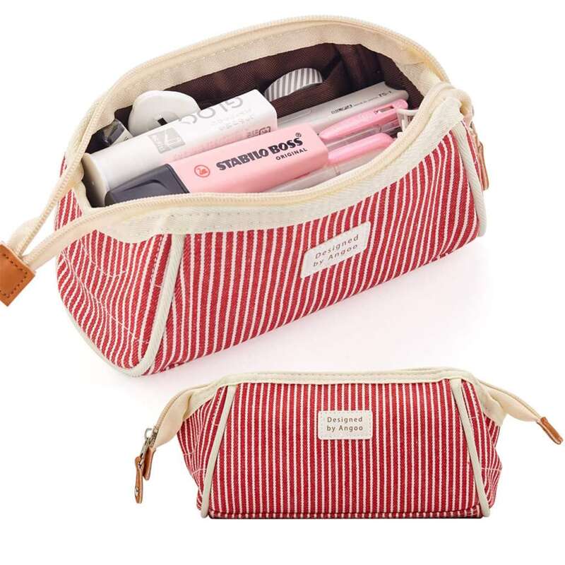 

1pc Striped Pattern Pencil Case, Red