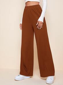 SHEIN EZwear سروال بلازو بلون موحد وبخصر مطاطي
