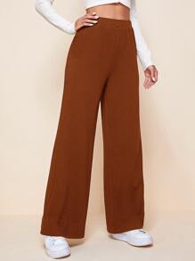 SHEIN EZwear سروال بلازو بلون موحد وبخصر مطاطي