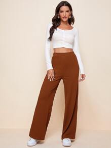 SHEIN EZwear سروال بلازو بلون موحد وبخصر مطاطي