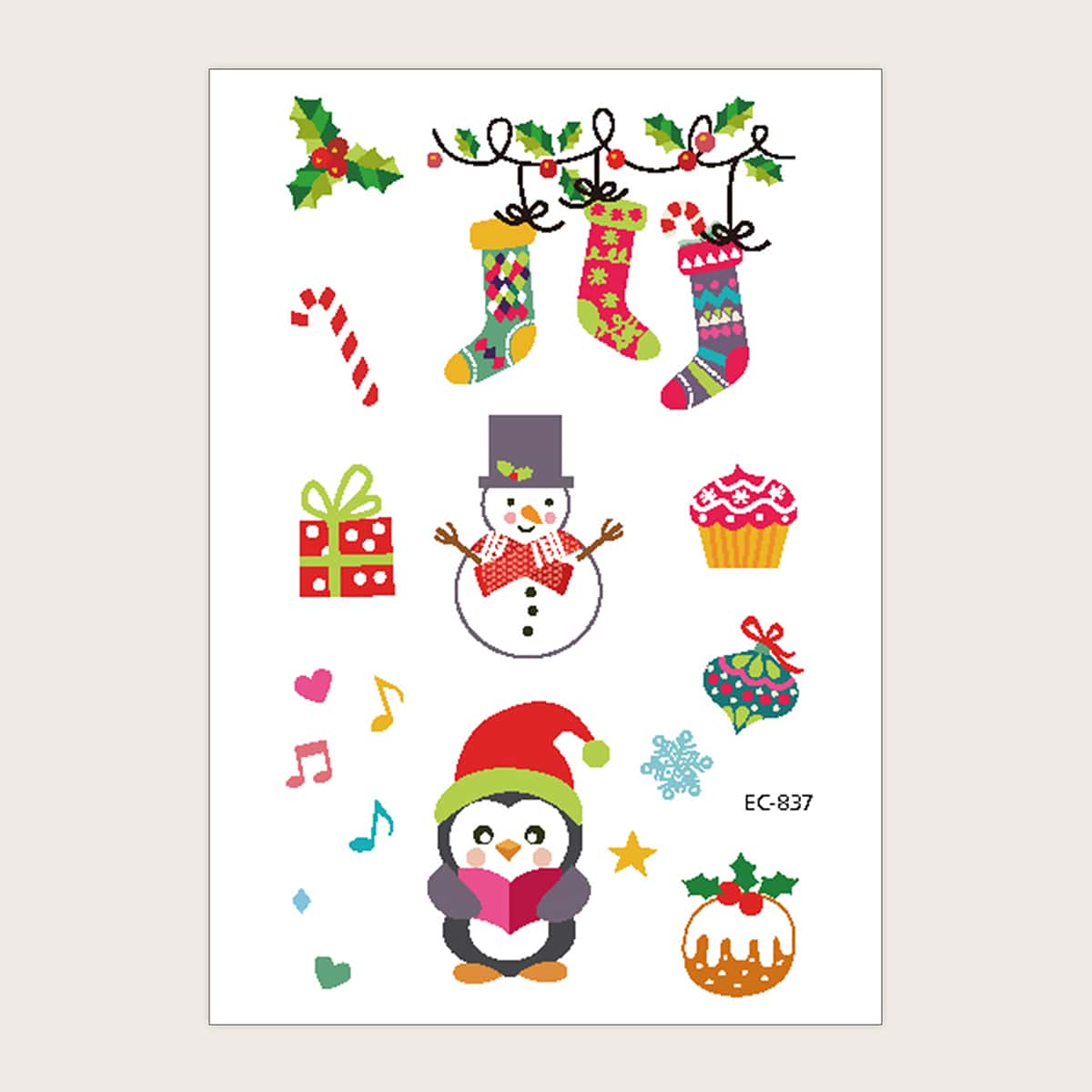 

1pc Christmas Pattern Tattoo Sticker, Multicolor